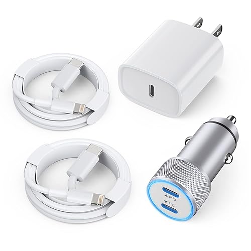 Cargador de coche para iPhone, cargador rápido USB C de doble puerto, cargador de teléfono tipo C i de 40 W para autos de carga rápida+2 cables