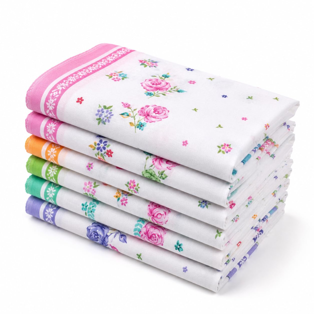 Ally Vinny Premium Cotton Handkerchiefs for Women & Kids – Pack of 6 Soft Absorbent Ladies Rumals, Reusable Face Towels with Multicolor Borders, Gentle Cotton Hankies, 30 x 30 cm-image-13