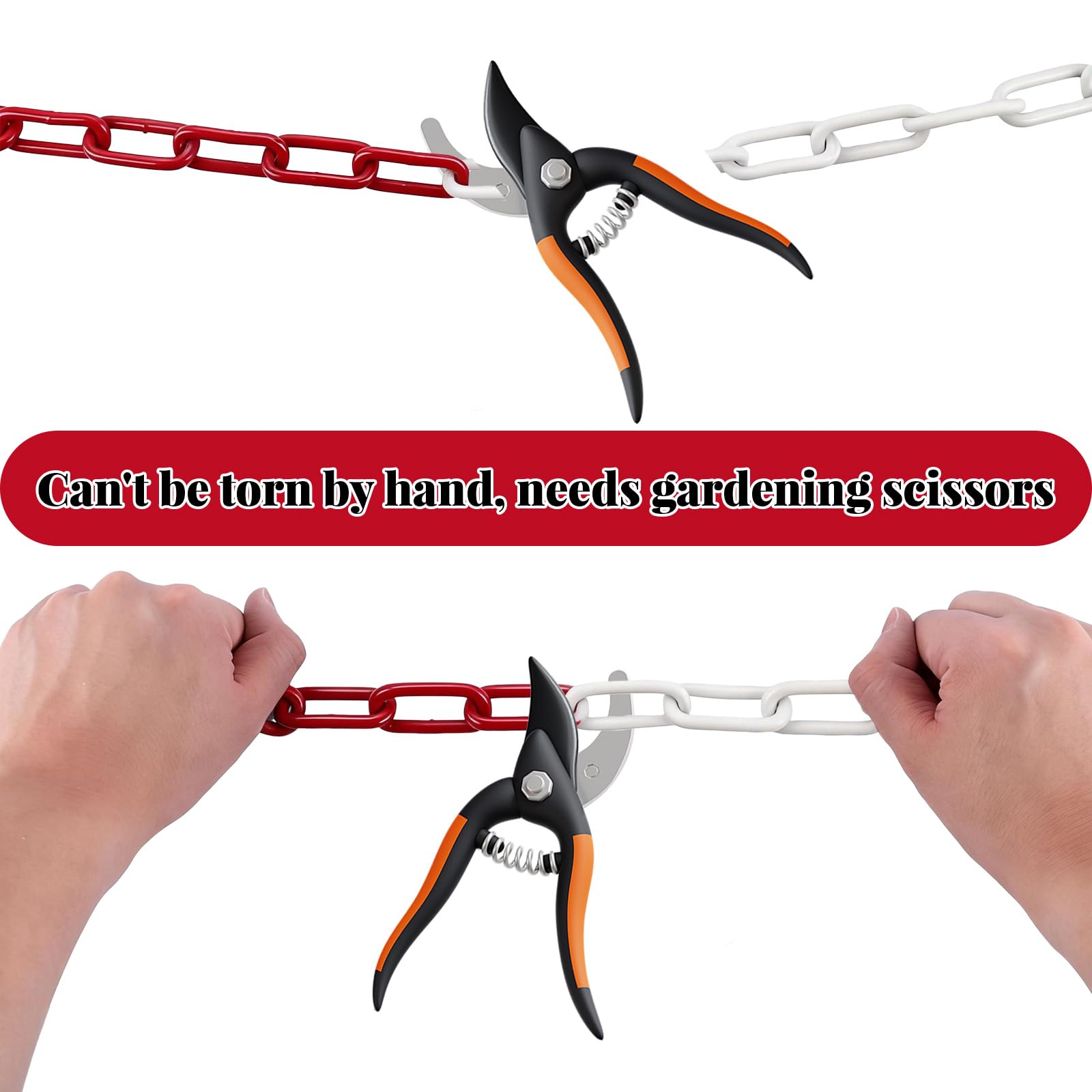 DAJAVE Catena di sicurezza in acciaio da 6 m, 5 mm, colore rosso e bianco, in acciaio zincato, catena in metallo per bloccare superfici, catena di blocco parcheggio