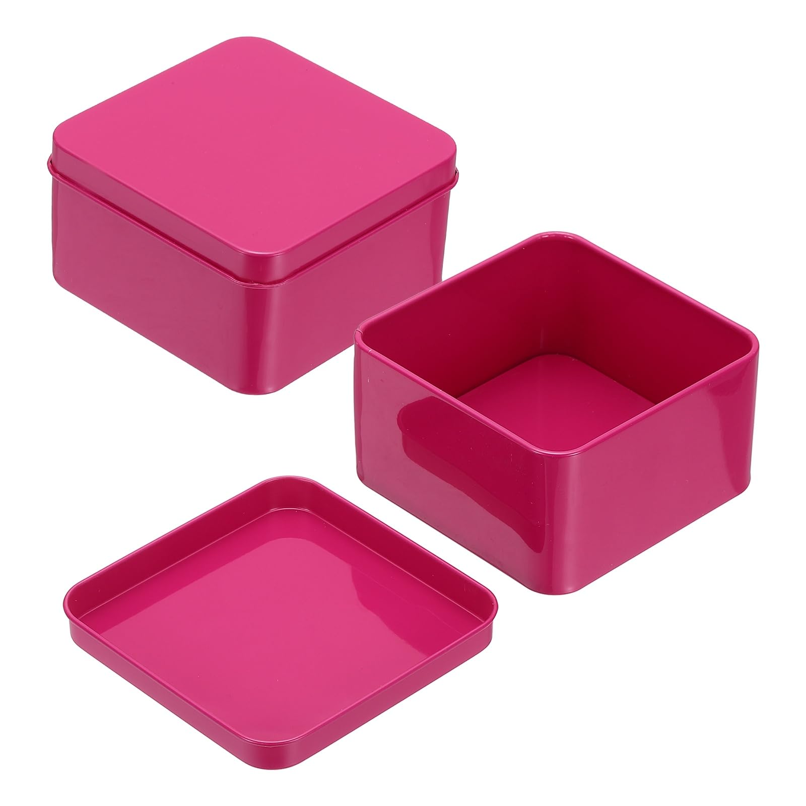 sourcing map 2Pcs Metal Tin Box, 3.1x1.8 Square Empty Tinplate Containers with Lid Portable Storage Box Candy Jars for Valentine's Day, Candle Jewelry Craft Storage Home Organizer, Rose Red