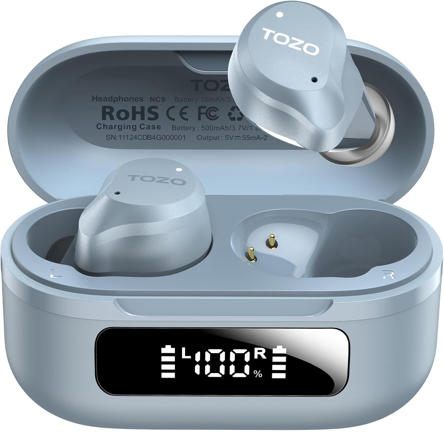 TOZO NC9 Hybrid Active Noise Cancelling Wireless Earbuds, 60H, LED Display | 6 Mic ENC Clear Calls, Deep Bass Sound, IPX8, in Ear Bluetooth 5.3
