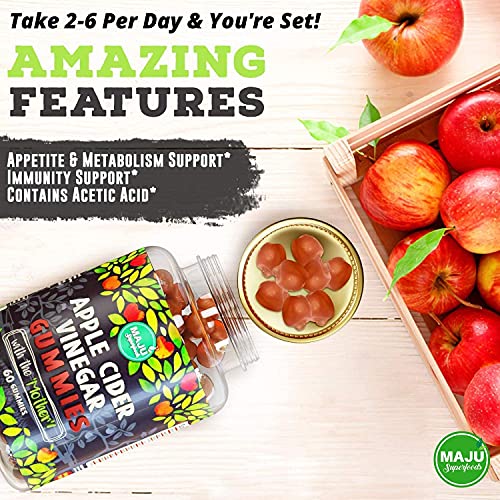 Apple Cider Vinegar Gummies With Mother - Weight Management & Detox - 2X Stronger (1000 Mg) Unfiltered Acv, Gluten-Free, Chewable, Low Sugar Content, Vegan By Maju #TOP3