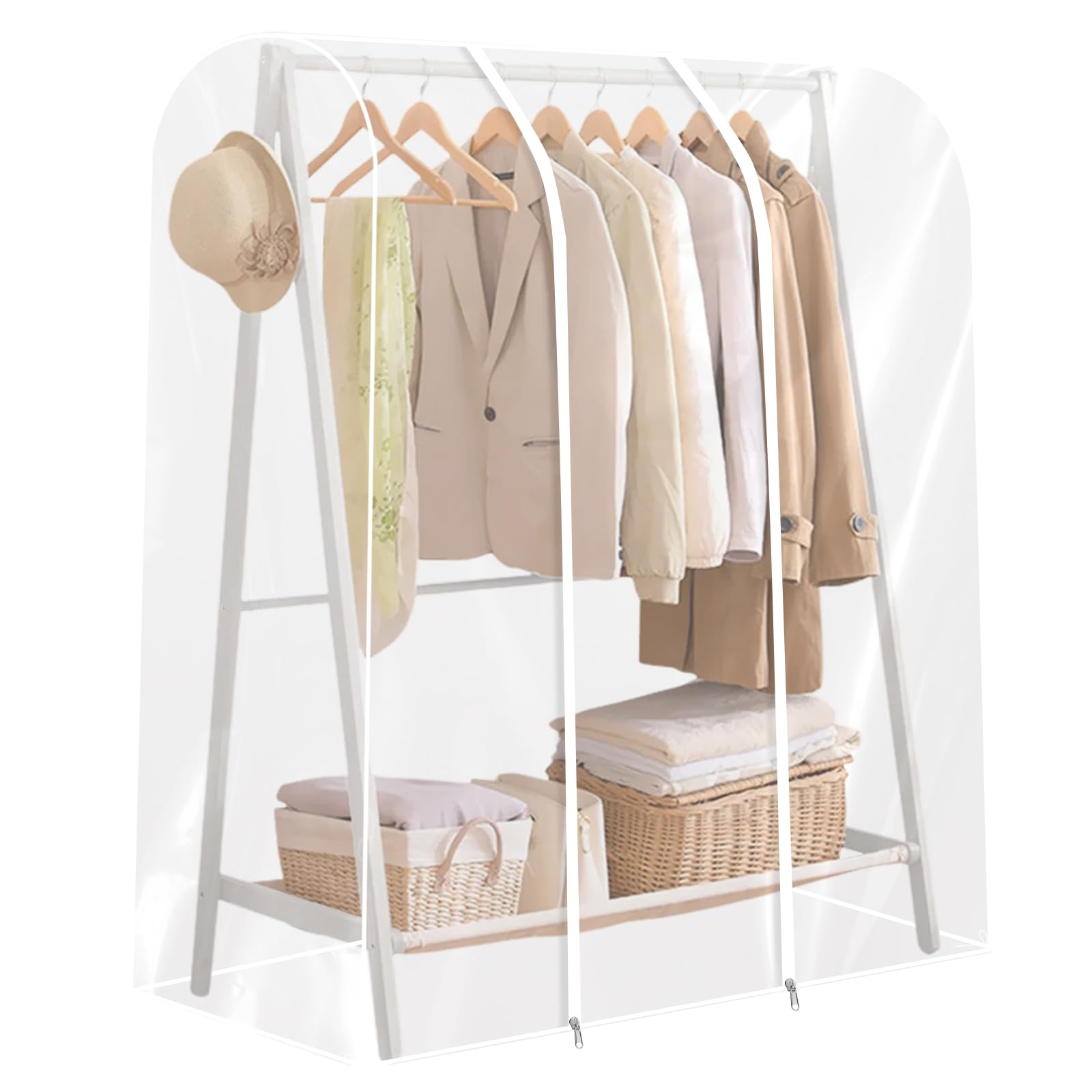 Zejexxb 4Ft Transparent Clothes Rail Cover With Strong Zipped Peva Clear Dustproof Wardrobe Protective Rack Organizer Cover For Hanging Garment Coat Racks Cover Clothes Rail 120 * 50 * 150Cm (S)