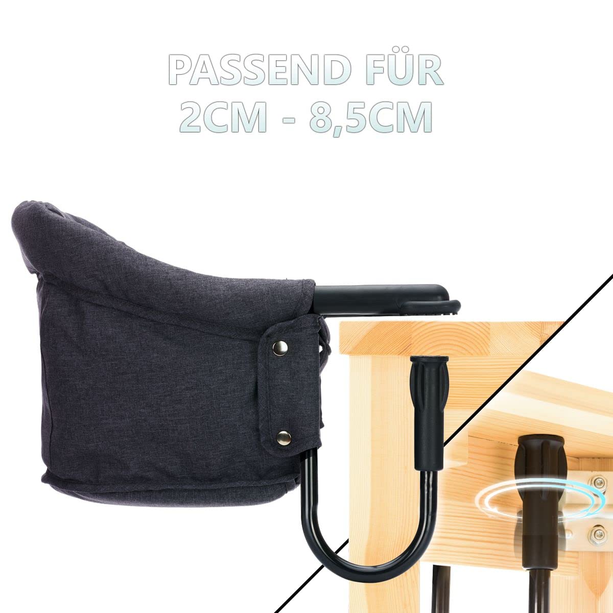 Tischsitz Baby Stuhlsitz mit Transporttasche für Tischplatten von 2 bis 8,5 cm