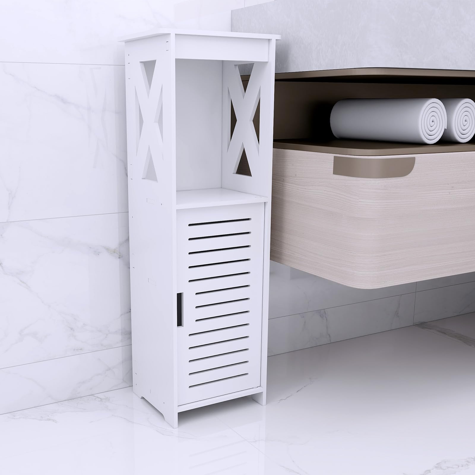 LANTUS - Mueble de almacenamiento para inodoro, armario, estante ajustable, patas resistentes al agua, pequeños espacios, pequeño armario de baño para cuarto de baño, sala de estar, 26 x 20 x 75 cm