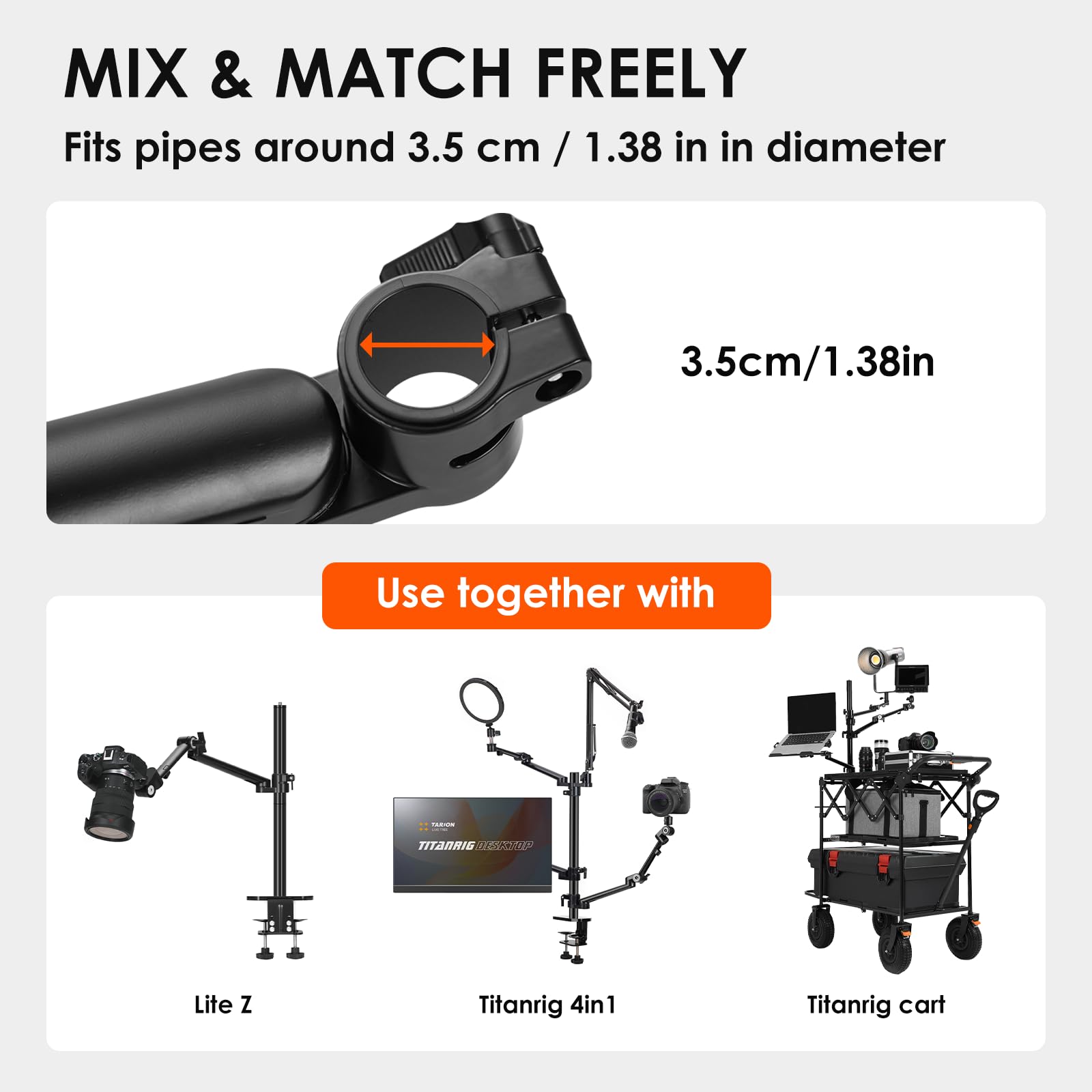 TARION Titanrig Bras Module Y : Trépied de table pour appareil photo, trépied de table, trépied de serrage, bras articulé, support de table pour appareils photo reflex numériques, éclairage annulaire