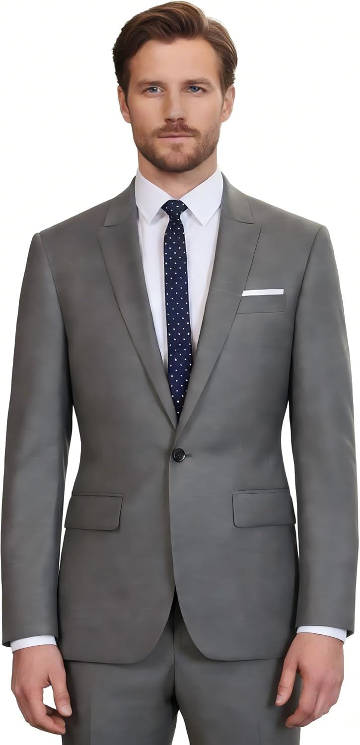 HBDesign Mens 1 Piece 1 Button Notch Lapel Slim Trim Fit Modern Suite