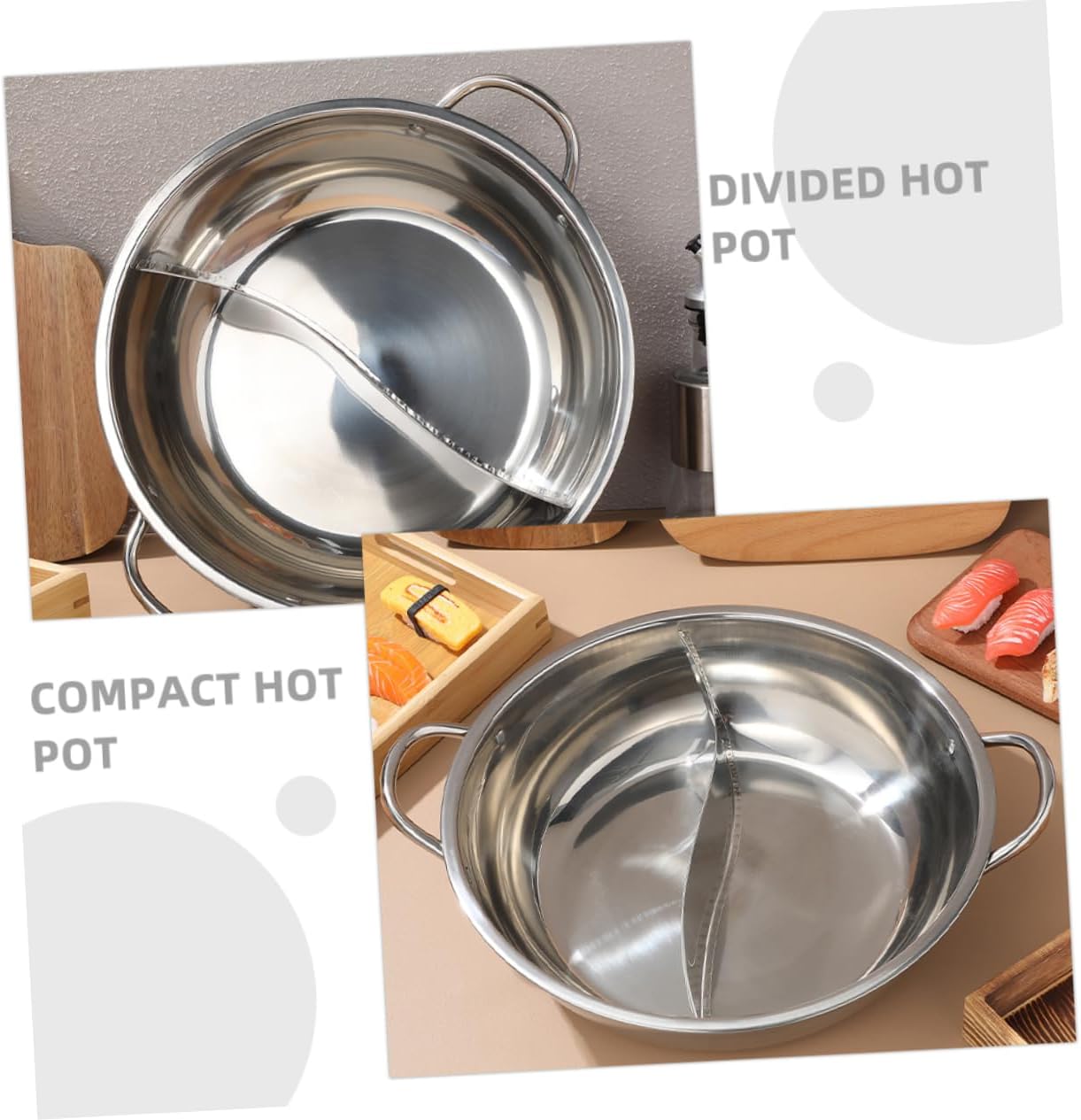 Stainless Steel Shabu Hot Pot with Divider, Dual-section Soup Pot Xmas