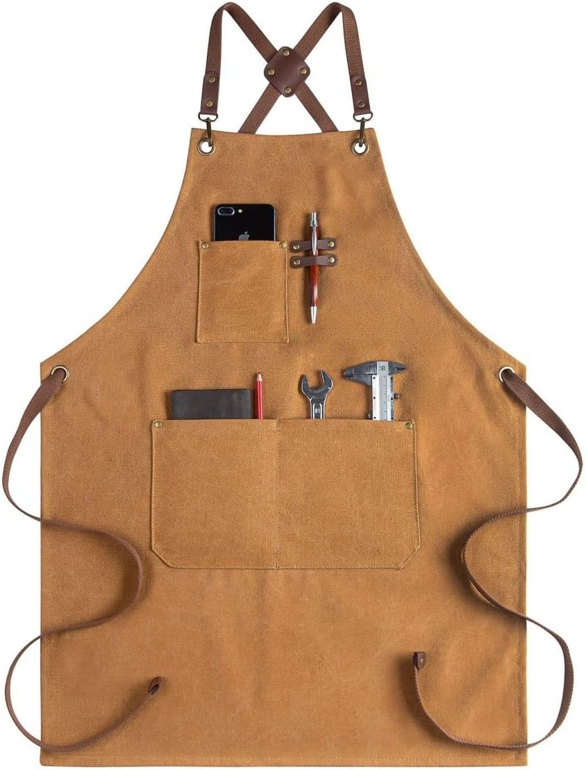 Canvas Work Aprons for Men with Pockets Adjustable Strap and Multipocket Apron Carpenter Apron Tools Aprons Artist Painting Apron for Shop, Garden, Restaurant, Cafe, Electrician(Black)