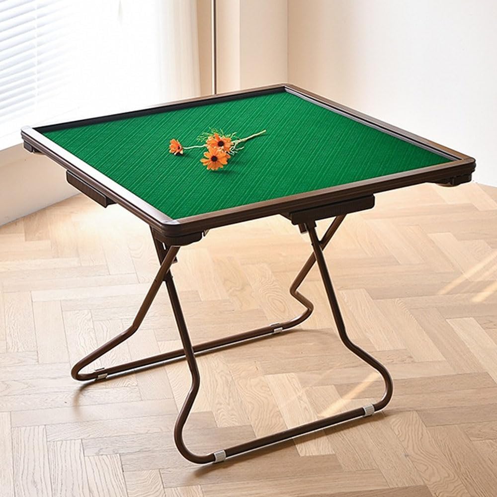 Mahjong Table Foldable, Mahjong Table, Domino Table with Drawers and Cup Holders, PVC Straight Edge Card Table, Wear-Resistant Desktop for Clubs, Bars (Green-1)