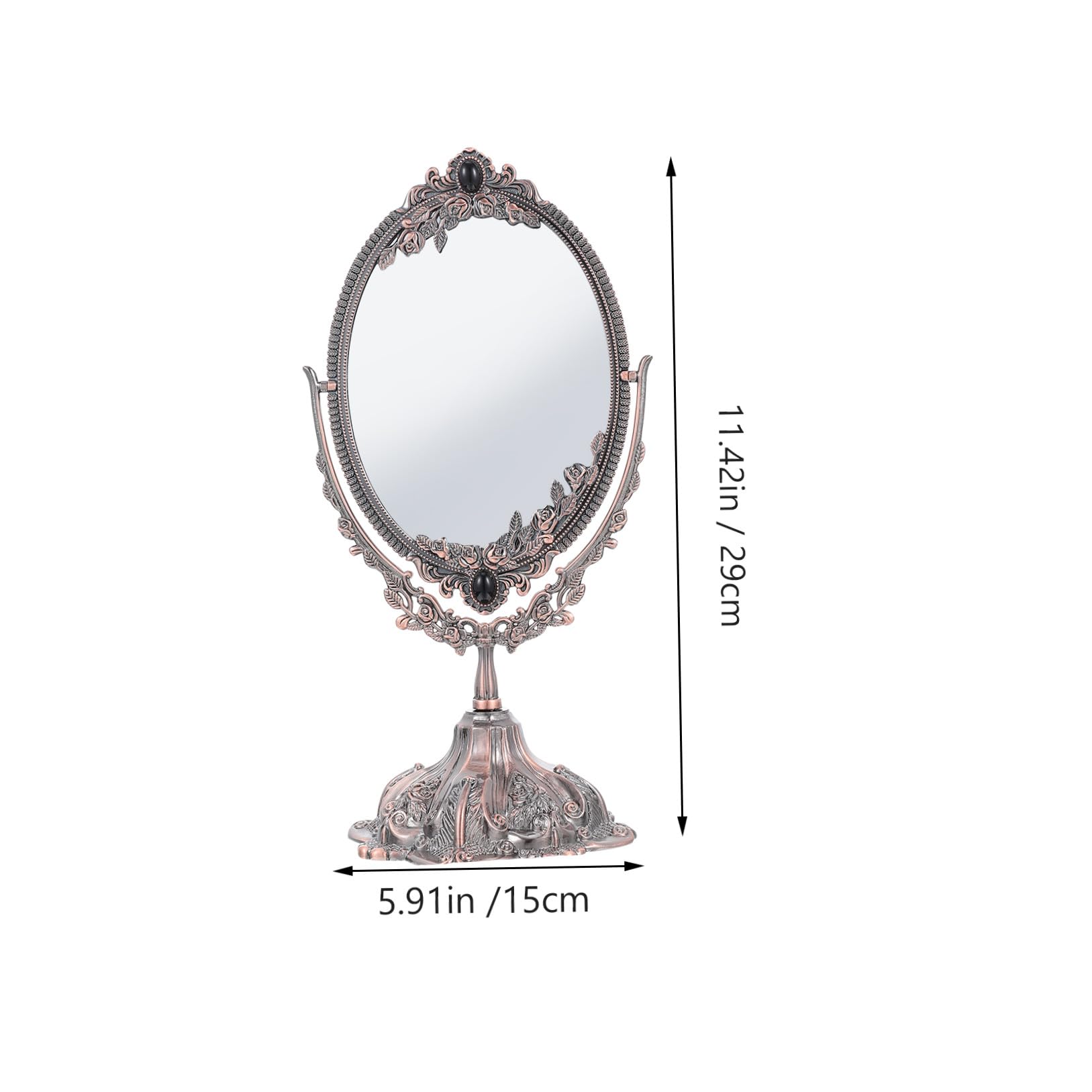 SHERCHPRY Vintage Kosmetikspiegel aus Zinklegierung, Doppelseitig, Drehbar | Stabiler Standfuß, Flacher Sockel, Europäischer Stil, für Make Up und Hochzeit