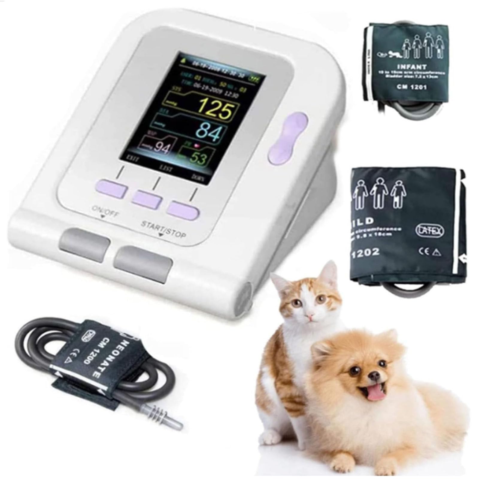 Misuratore Digitale Pressione Sanguigna Veterinaria,Sfigmomanometro Elettronico Veterinario,Attrezzature Veterinarie,per Cani/Gatti/Animali Domestici,ThreeCuffs