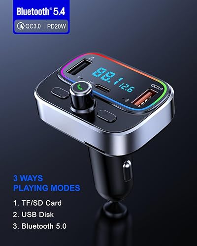 Miniatura 2 de Transmisor FM Bluetooth 5.4 para kit de adaptador de radio inalámbrico para automóvil, micrófono dual de llamadas manos libres, carga rápida de 18 W