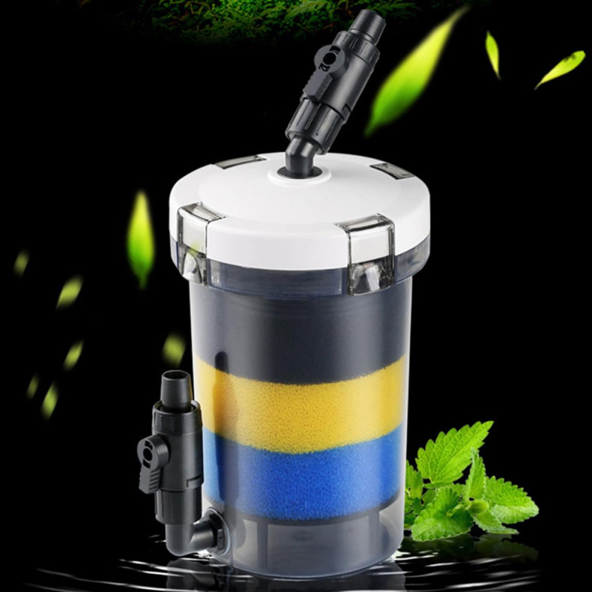 DECHOUS Leiser Wiederverwendbarer Aquariumfilter aus Kunststoff mit 16mm und Auslass Runder Kleiner Aquarienfilter für Aquarium und Frontgrasbecken