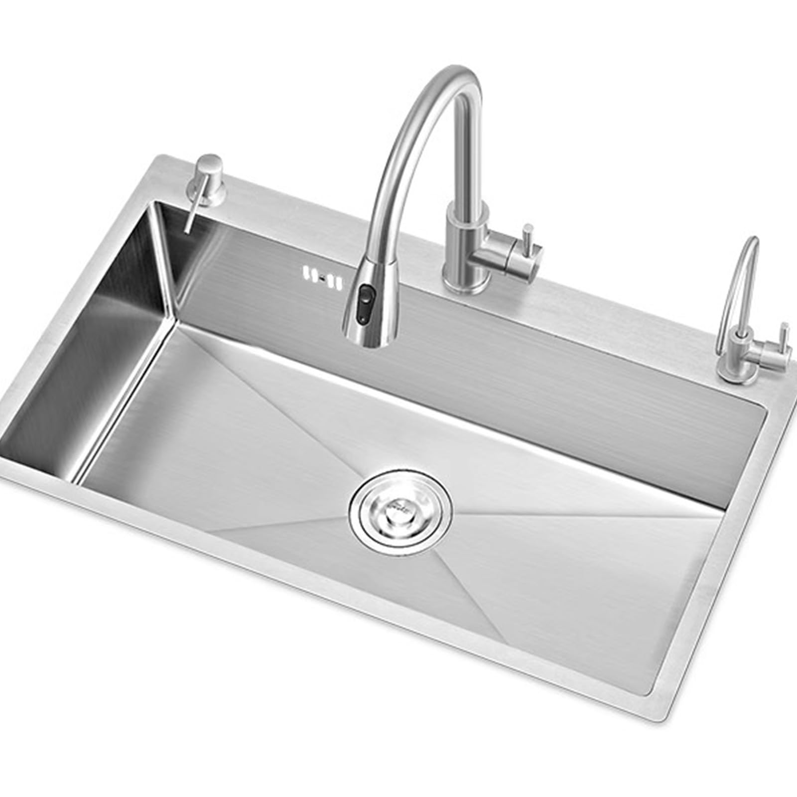 Organizer do zlewu kuchennego Zlew ze stali nierdzewnej Srebrny Duży zlew jednokomorowy Pogrubiony Wbudowany zlew Wysuwany kran Akcesoria w zestawie (75x45x22cm)