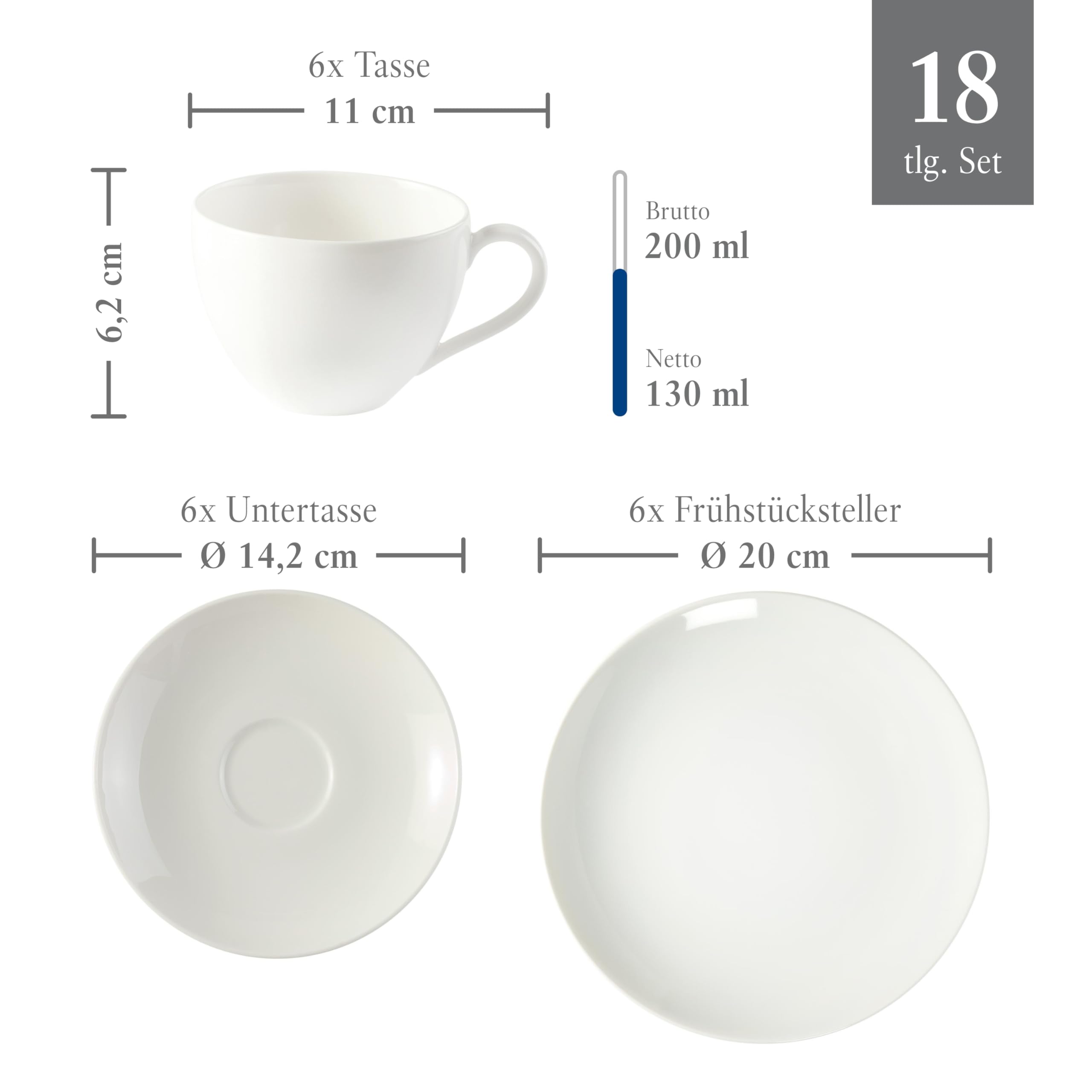 Villeroy & Boch New Fresh Basic Kaffeeservice 18-teilig 6 Personen Weiß Porzellan Spülmaschinenfest Mikrowellensicher