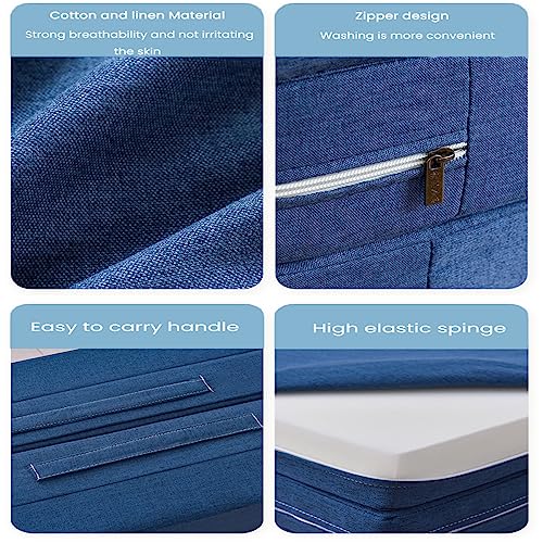 Folding Mattress High Elastic Sponge 4-Fold Foam Mat Pad With Handle, Washable Cover, Moderately Tight, Breathable, Suitable Floor Bed For Camping And Travel Use (Blue, 200 * 90 * 8Cm) #TOP6