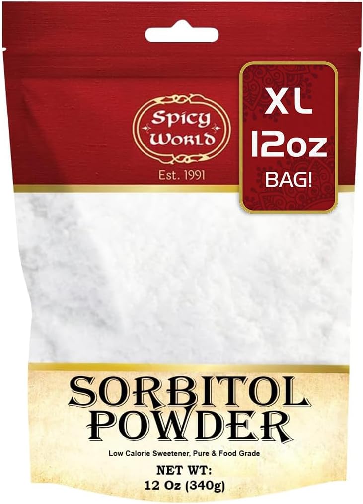 Sorbitol Powder 12oz Bag (340g) - Pure Ingredient, Low Calorie Sweetener, Food Grade, Sugar Substitute, Thickening Agent - Packaged in USA by Spicy World