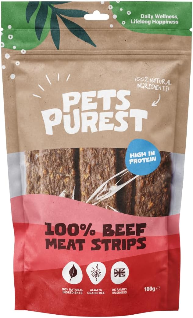Beef Strips Dog Treats, Air-Dried Beef Sticks - 100% Natural Dog Chews, Grain Free, High Protein, Raw Dog Treats Suitable for Puppy & Senior - 100g
