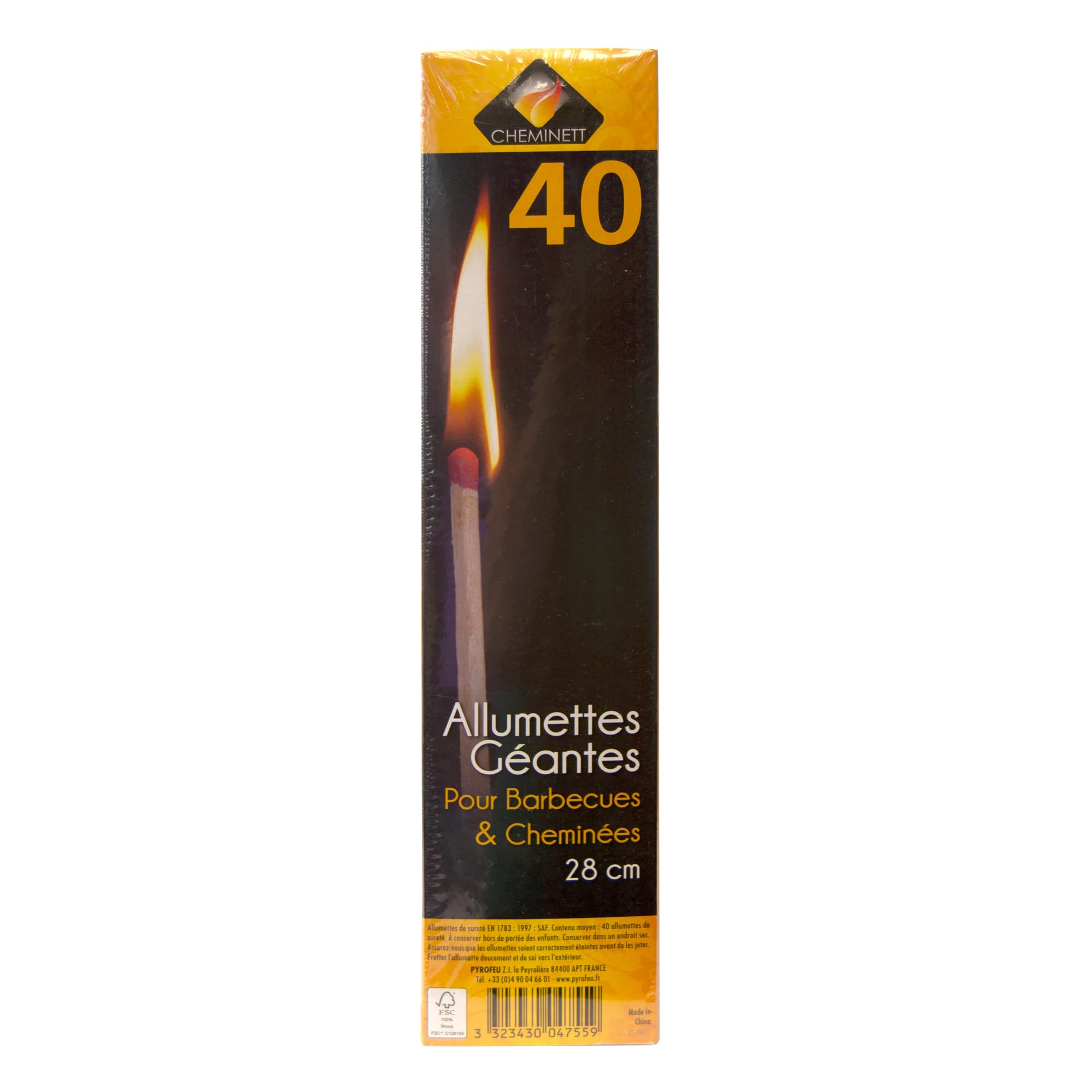 Pyro Feu 4755-48, Fosforos Extra-Largos 28cm, Caja de 40 Uds, Madera (el paquete puede variar)