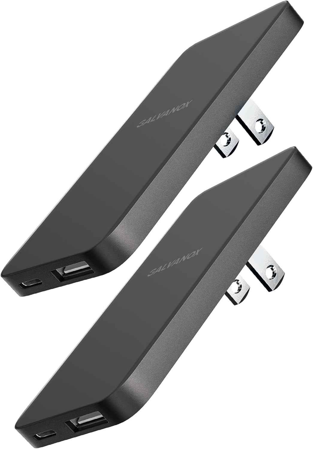 USB-C Flat Wall Chargers (2-Pack) Ultra Slim Fast Charging Multi-Port Power Adapters for iPhone and Android/Samsung Phones, 20W Outlet Plug (USB Type-C/USB-A) Black