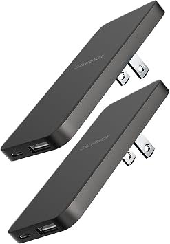 USB-C Flat Wall Chargers 2-Pack Ultra Slim Fast Charging Multi-Port Power Adapters for iPhone and Android/Samsung Phones, 20W Outlet Plug USB Type-C/USB-A Black