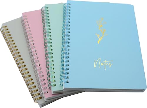 Miniatura 5 de Yansanido Cuaderno de espiral, 4 unidades, tamaño A5, diseño de flores doradas, tapa dura gruesa de 0.315 in, 80 hojas160 páginas, diarios para