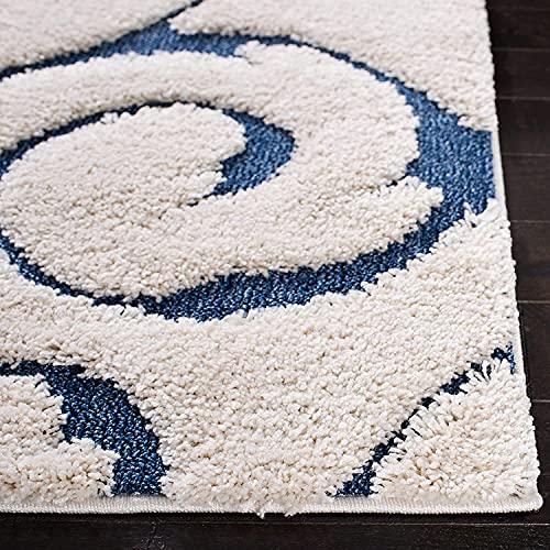 Image of Grand Swirl Premium Shaggy Rectangular Carpet For Living Room,Bedroom,High Low Design Finish Microfiber 1.8 Inch Pile High,5X7 Feet Cream|Blue Color
