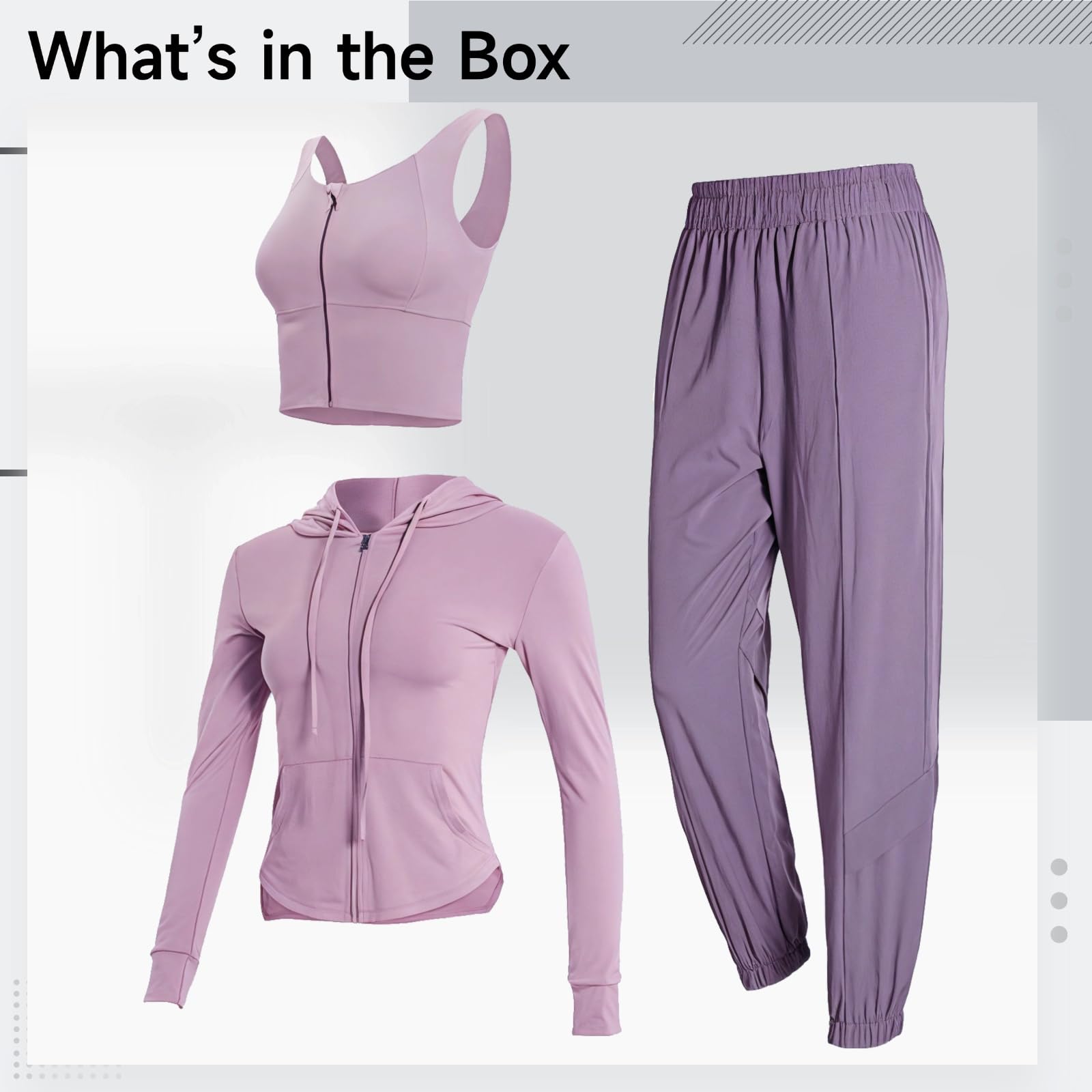 Conjunto de yoga y entrenamiento de 3 piezas para mujer, brasier deportivo, chaqueta con capucha y cremallera, pantalones deportivos, tela transpirable y de calidad para XXL
