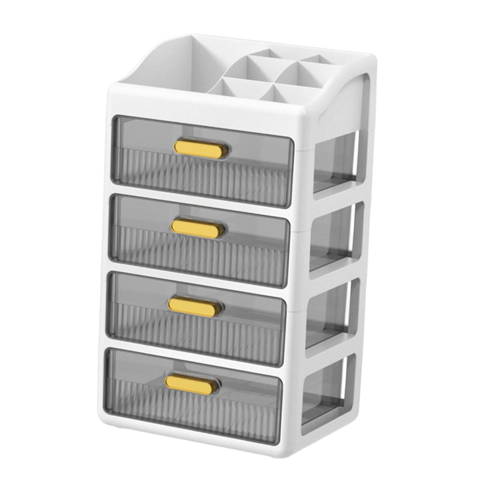 Organizzatore da scrivania con cassetti, porta cosmetici, organizer per il trucco per casa e ufficio, Bianco a 4 Livelli