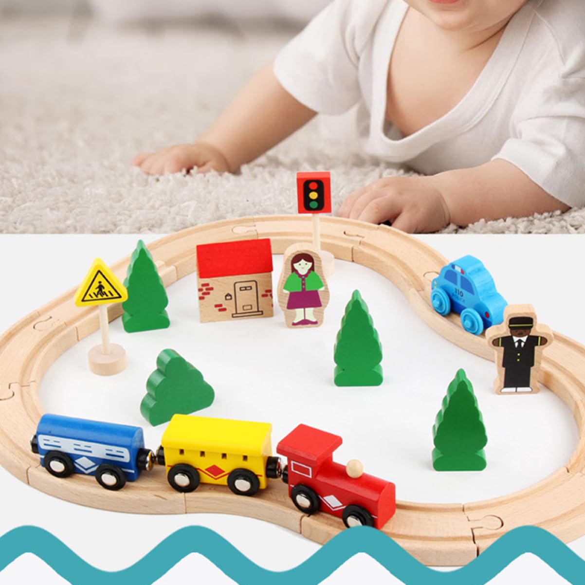 Milisten Juguete de Tren de Madera 32 Piezas de Haya para Niños