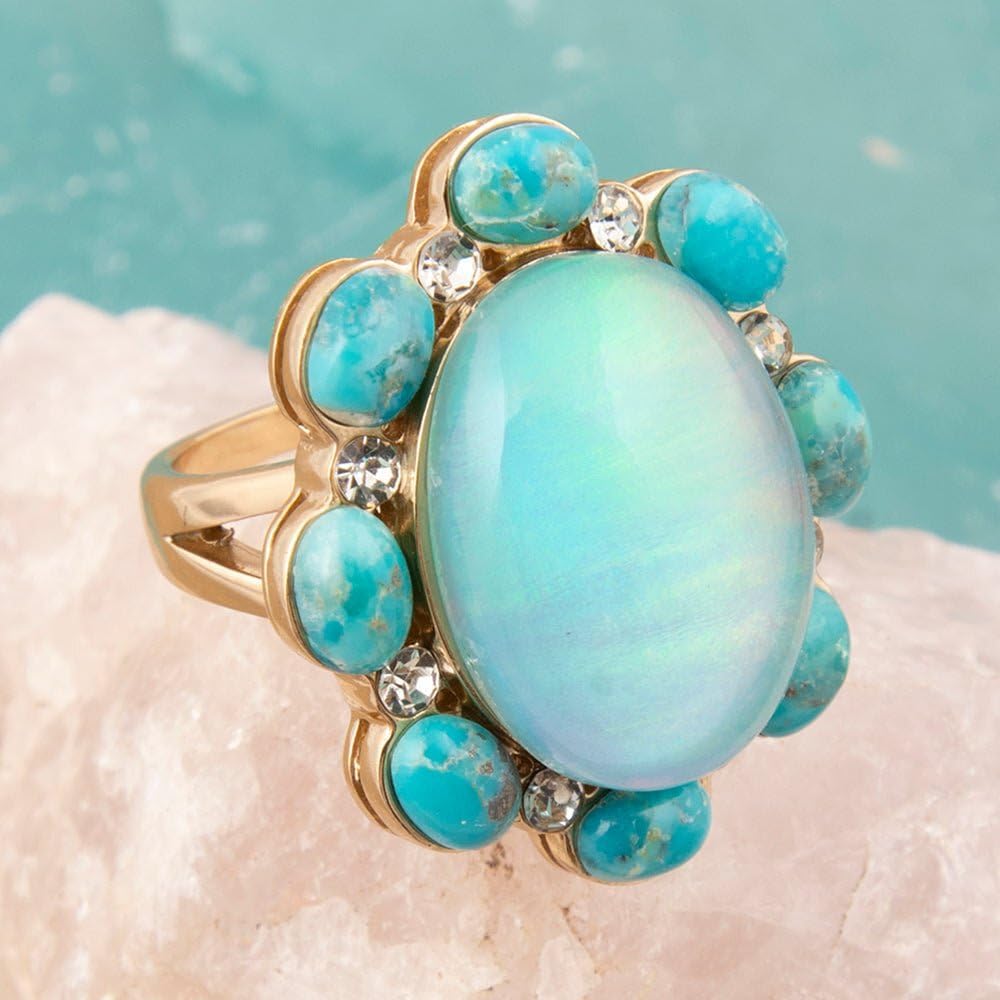 Barse Jewelry Aurora Blue Opal Golden Statement Ring