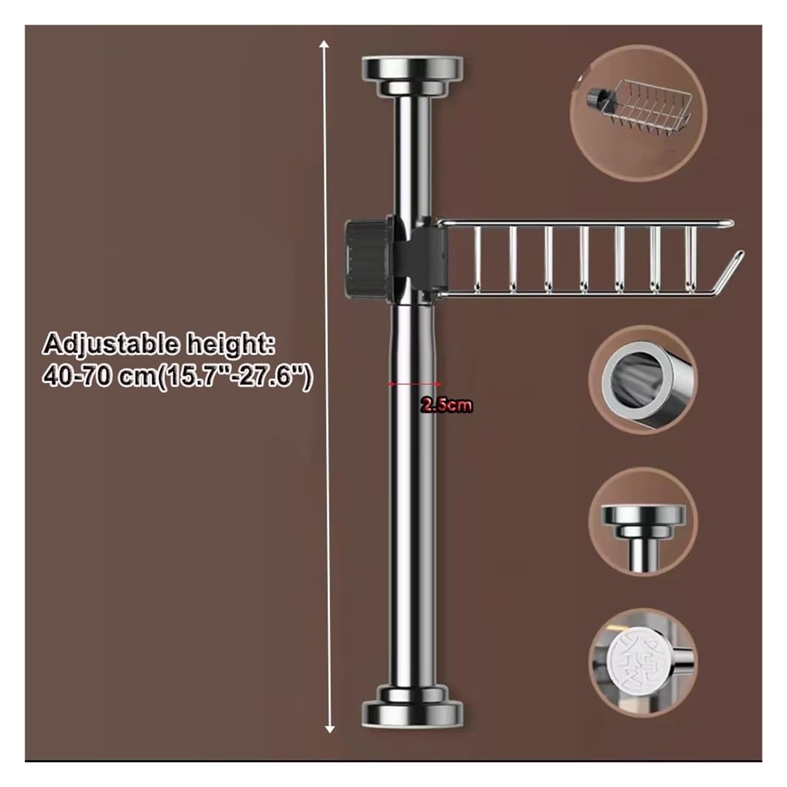 pręt podtrzymujący do zlewu podblatowego, Regulowane wsporniki ze stali nierdzewnej do umywalek(2*Height 30 50 cm(11.8" 19.7"))