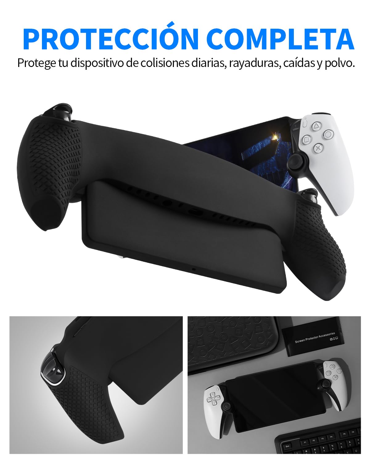 PALPOW 8 en 1 Set de Accesorios Compatible con PlayStation Portal, Funda Psportal Rígido con Estuche Protectora Silicona Compatible con PS5, Pantalla Protector con 4 Thumb Grips, Negro