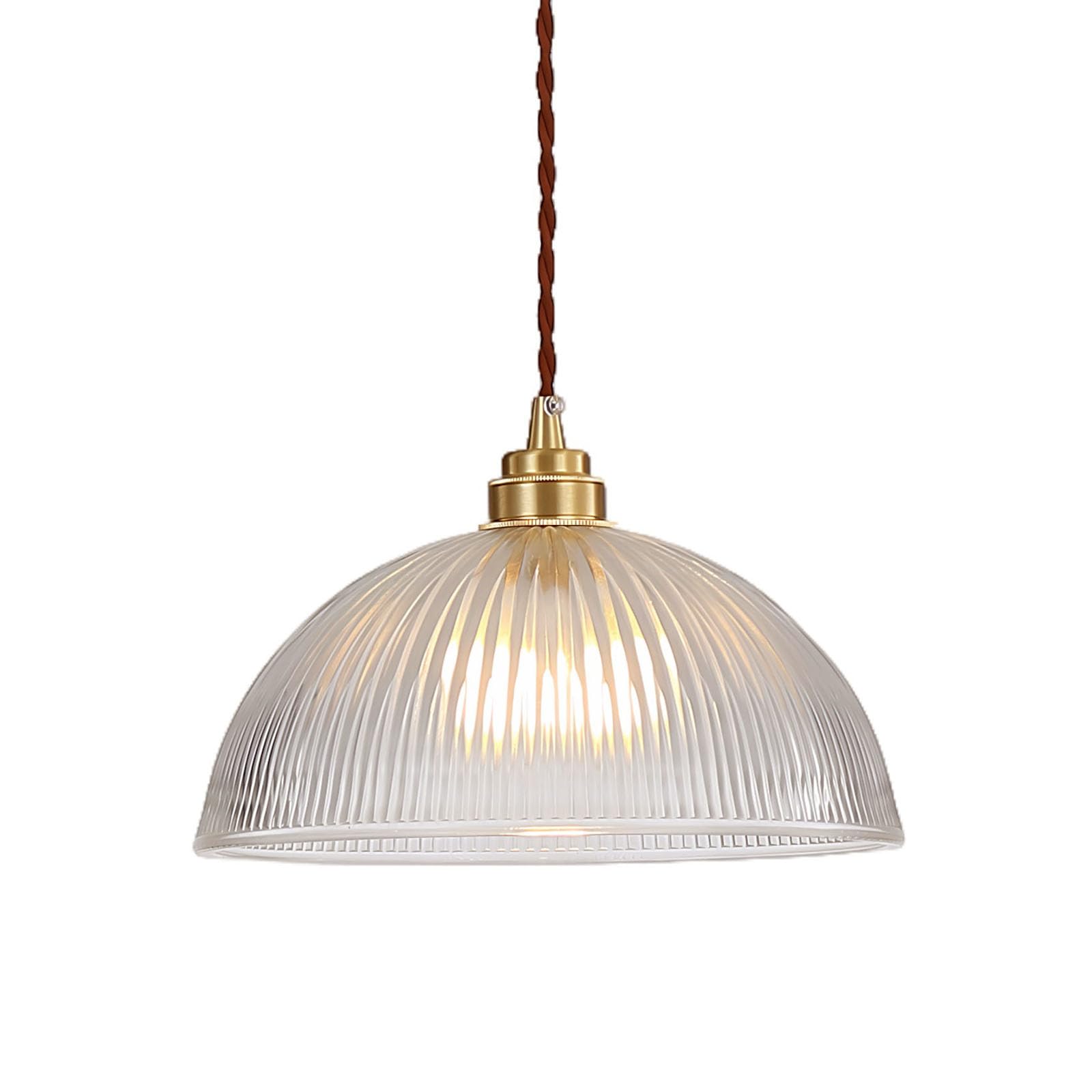 Hjxdtech Clear Industrial Vintage Pendant Light With Ribbed Glass Dome Shade,Copper Brass E27 Base, Loft Bar Ceiling Pendant Light Over Ktichen Island And Dining Table Chandelier (21.5Cm)
