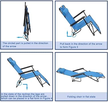 Outdoor Folding Reclining Beach Sun Patio Chaise Lounge Chair Pool Lawn Lounger (Blue-)