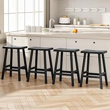 KAMABOKO Counter Height Bar Stools Set, Modern Resin Bar Stools, Height Island Stools Set with Footrest, Ergonomic Barstools, for Cafe, Pub, Island, Black 24 Inch * 4 Pcs
