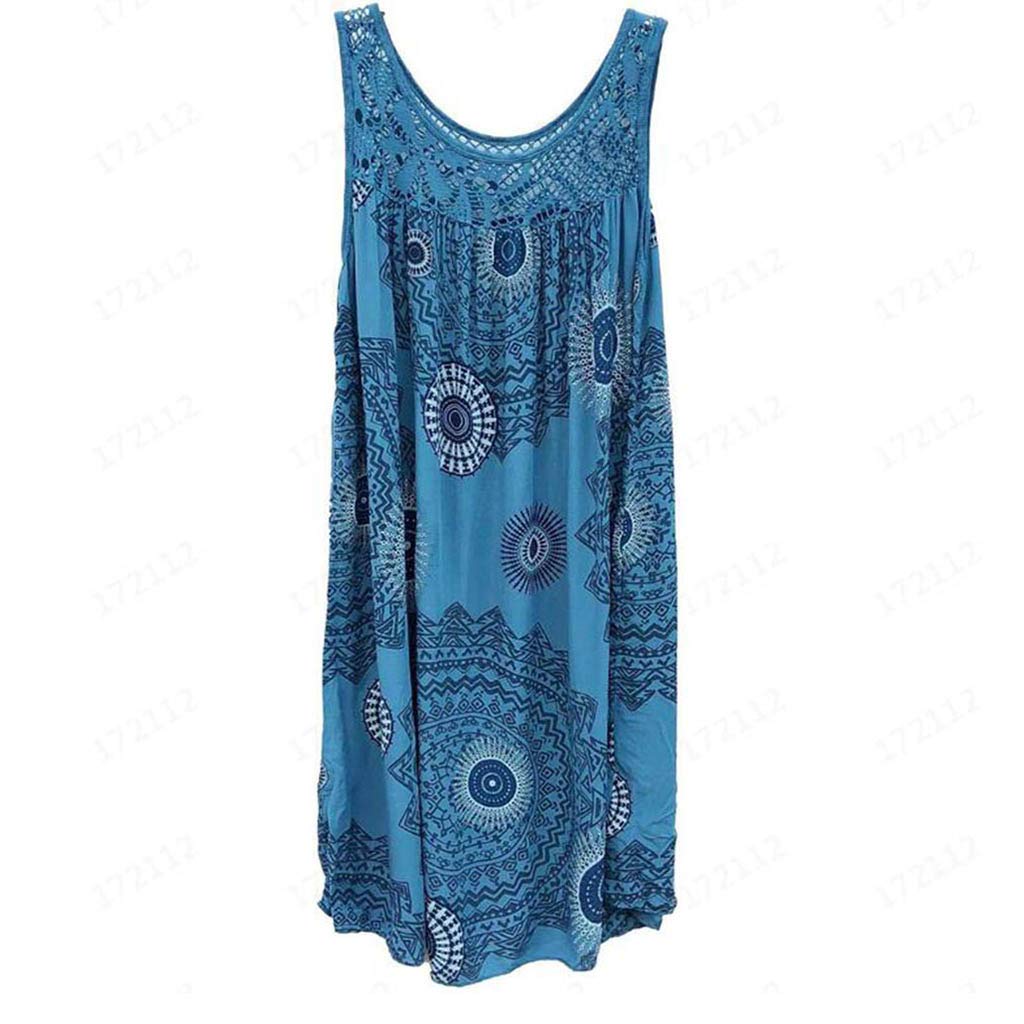 SHOBDW Mujer Vestidos Mujer Verano 2021 Nuevo SHOBDW Floral Vestidos Casual Cuello Redondo Sin Mangas Suelto Retro Elegante Vestidos de Fiesta Mujer Cortos Talla Grande