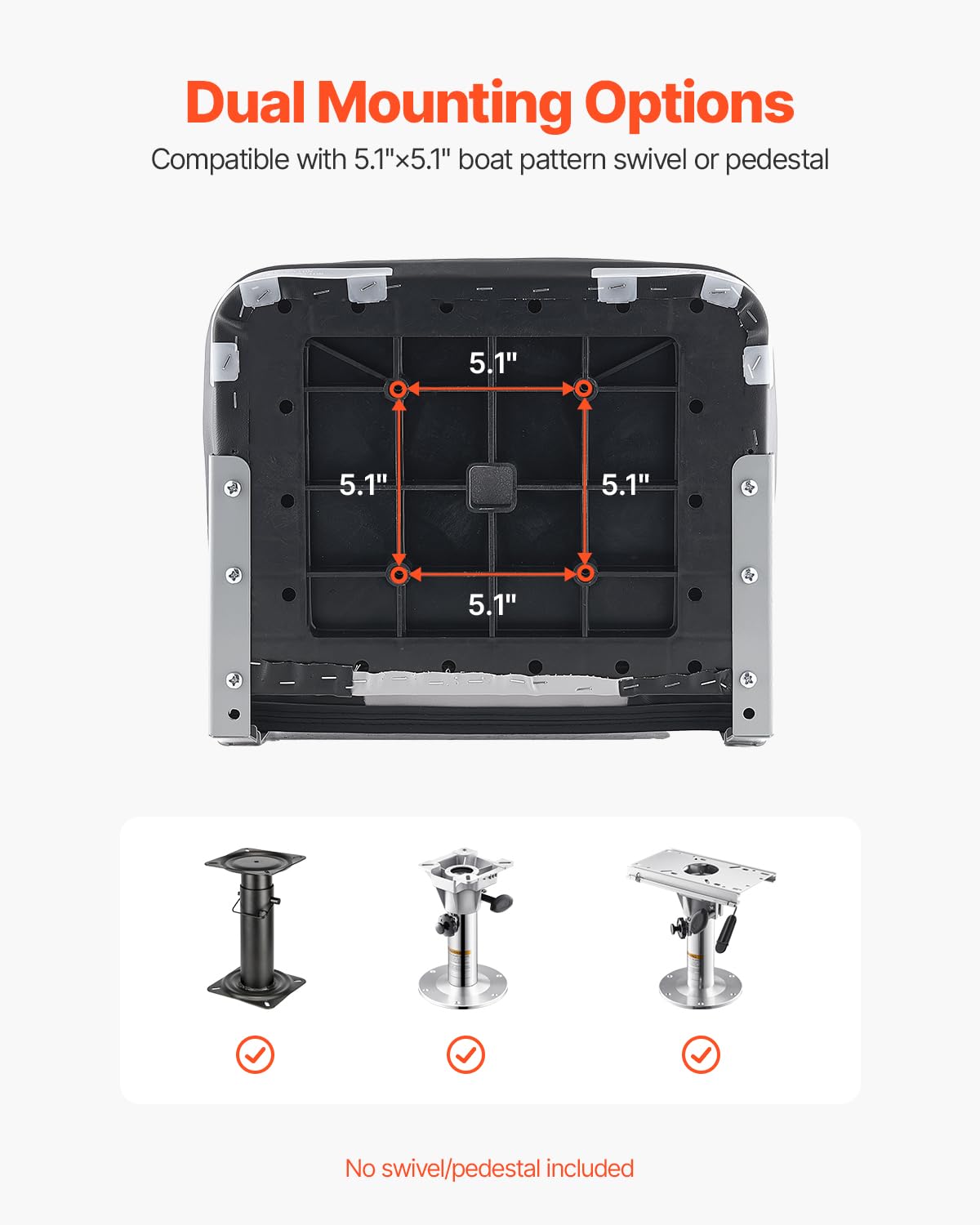VEVOR Asiento de Barco con Respaldo Bajo Silla de Barco de Pesca Plegable con Cojín de Esponja Espesado y Cuero de PVC Impermeable Asiento de Bote Abatible para Barcos de Pesca, Yates, Negro y Gris