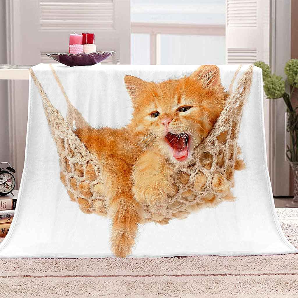 Couverture chaton animal dore plaid flanelle 150x200cm idee cadeau