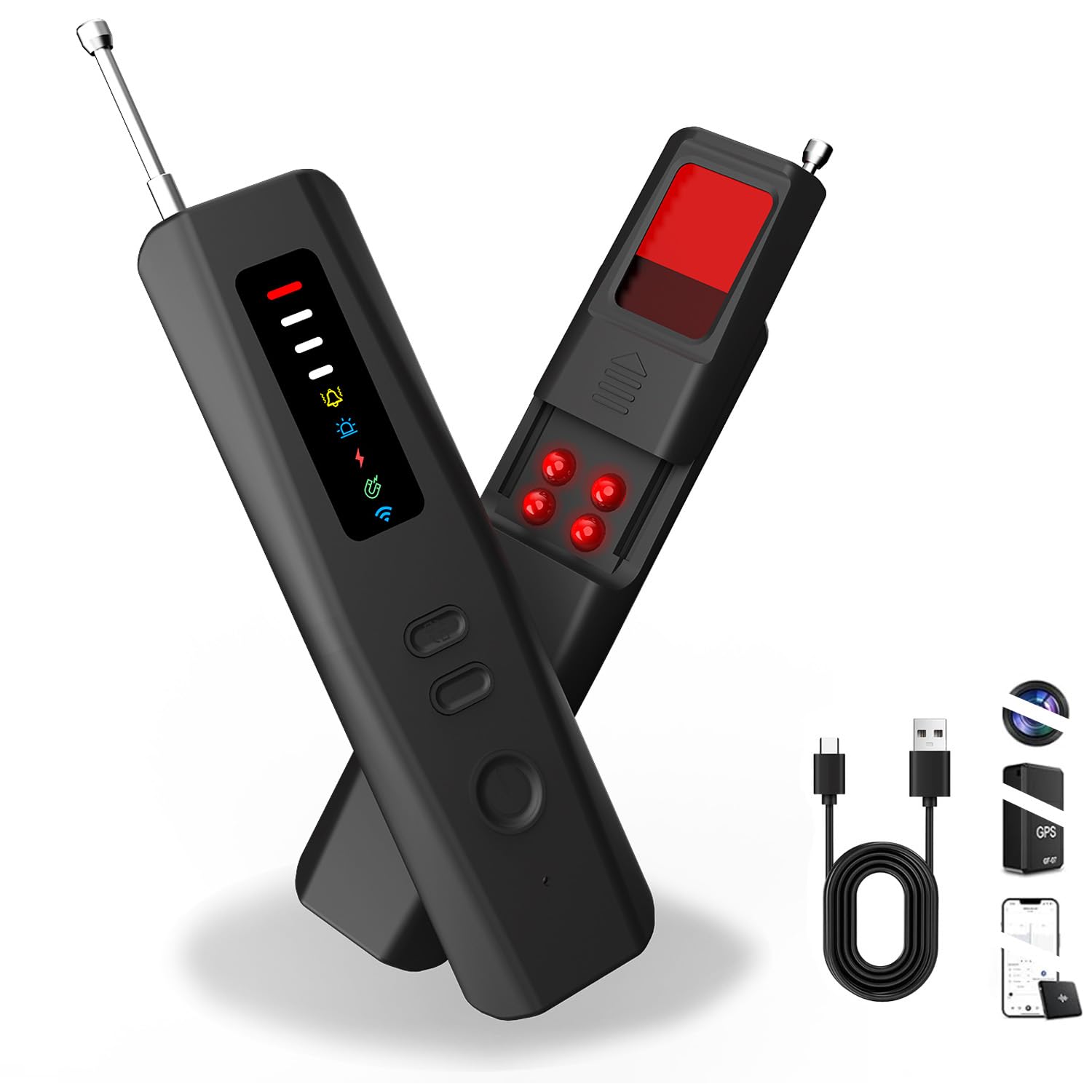 Bextgoo Detector de Camera et Micro Espion, Détecteur de Traceur GPS Voitur, Détecteur de Camera Espion 6 en 1, Détection Vision Nocturne IR, Détection Magnétique,Protection Antivol