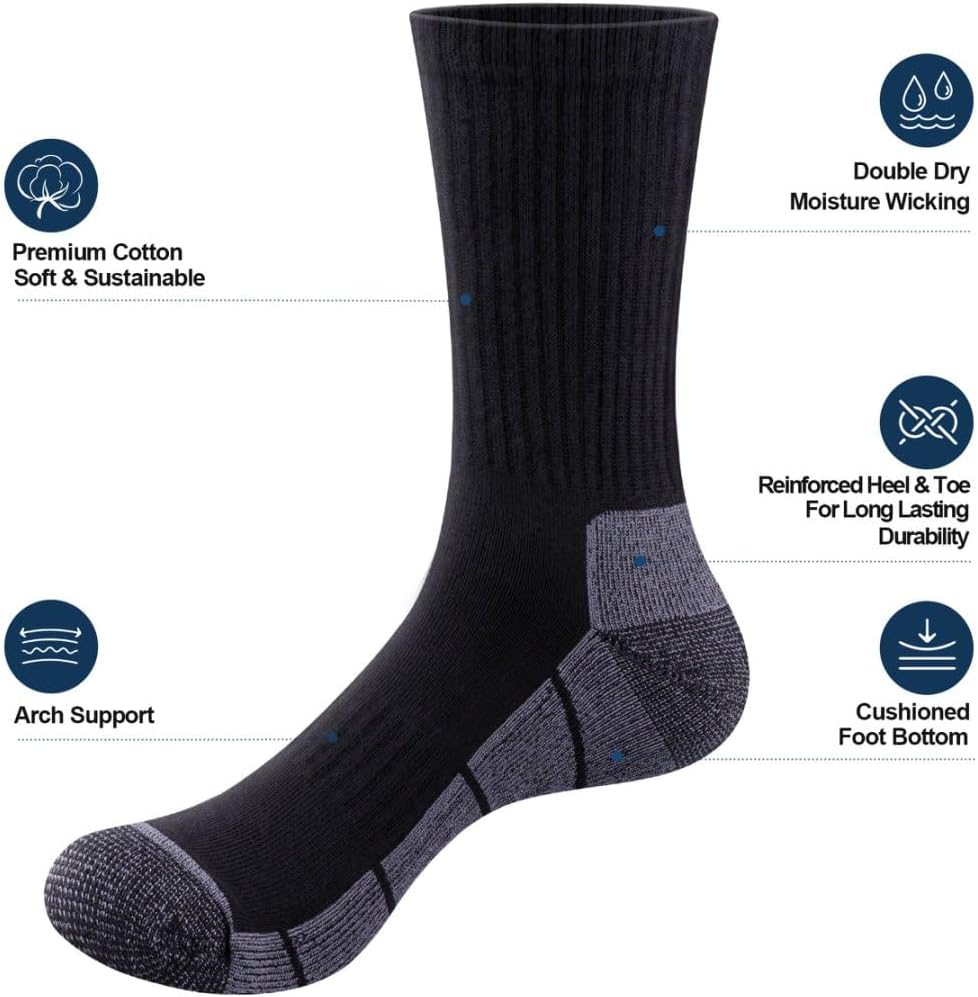 YUEDGE Womens Socks Moisture Wicking Anti-Odor Cotton Everyday Work Gym Tennis Training Athletic Cushioned Crew Socks - Image 4