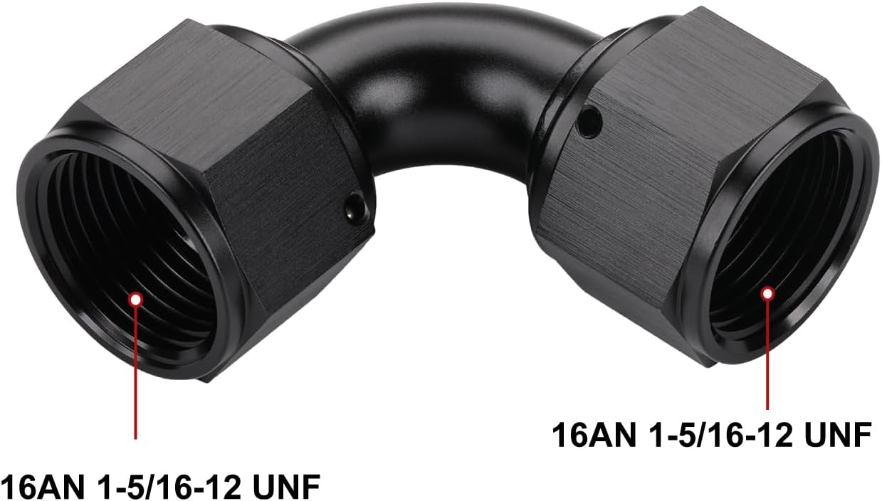 16AN Female to 16AN Female Flare 90 Degree Swivel Coupler Fitting Union Adapter Aluminum Black