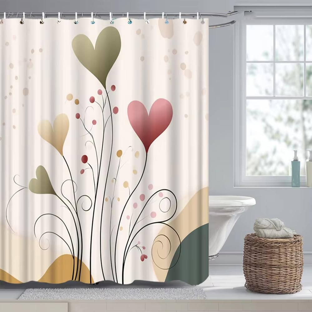 GFRYIIO Modern Heart Floral Shower Curtain Washable Dirt-Resistant Shower Head waterproof Polyester Bath Curtain for Home & Hotel Bathrooms 110x200cm/43x79in(WxH)