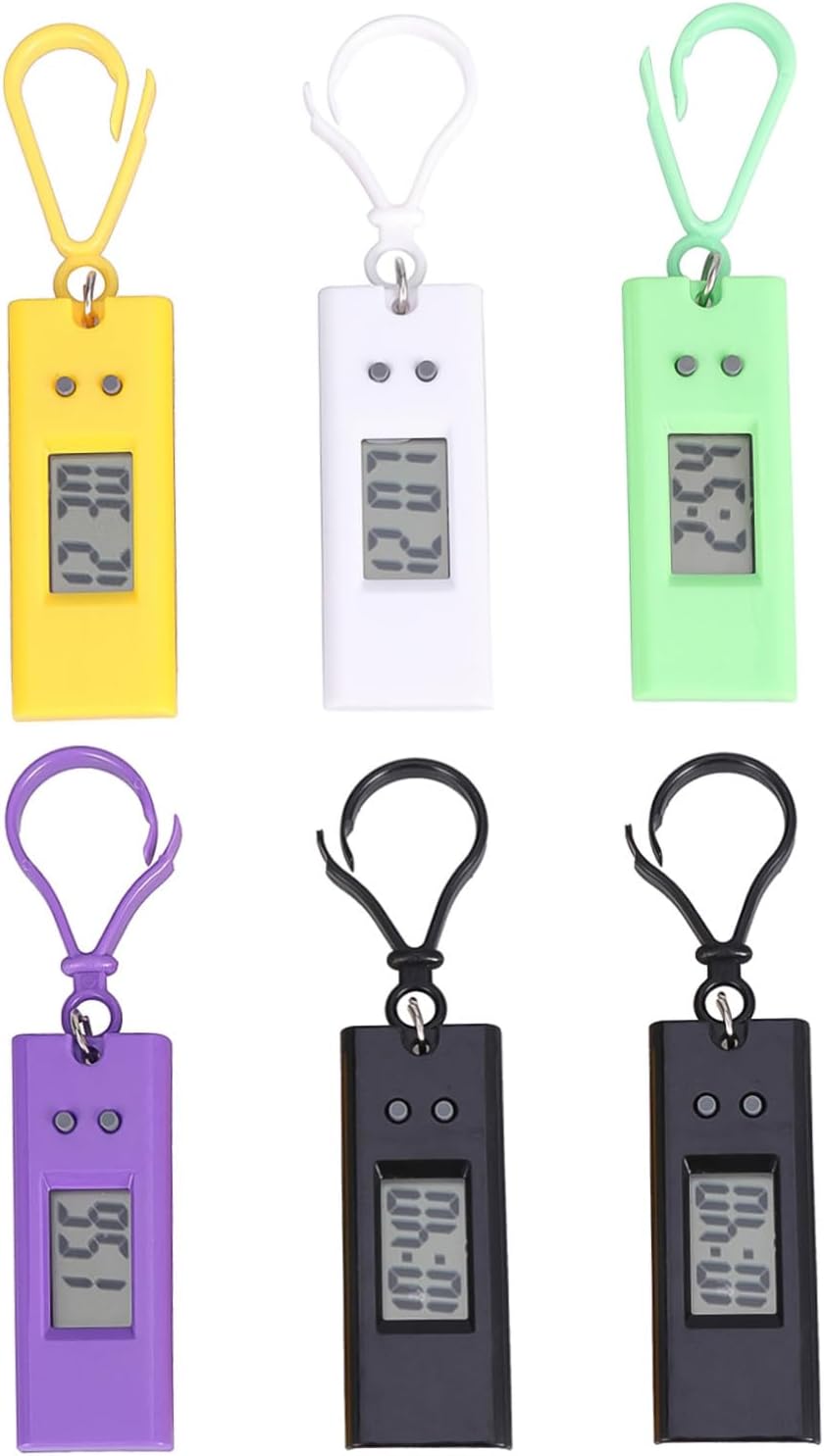6Pcs Small Digital Keychain Watches for Students Clear Dial Electronic Hanging Watches with Precise Movement Convenient Clip for Backpack Belt Loop Random Colors Random Color