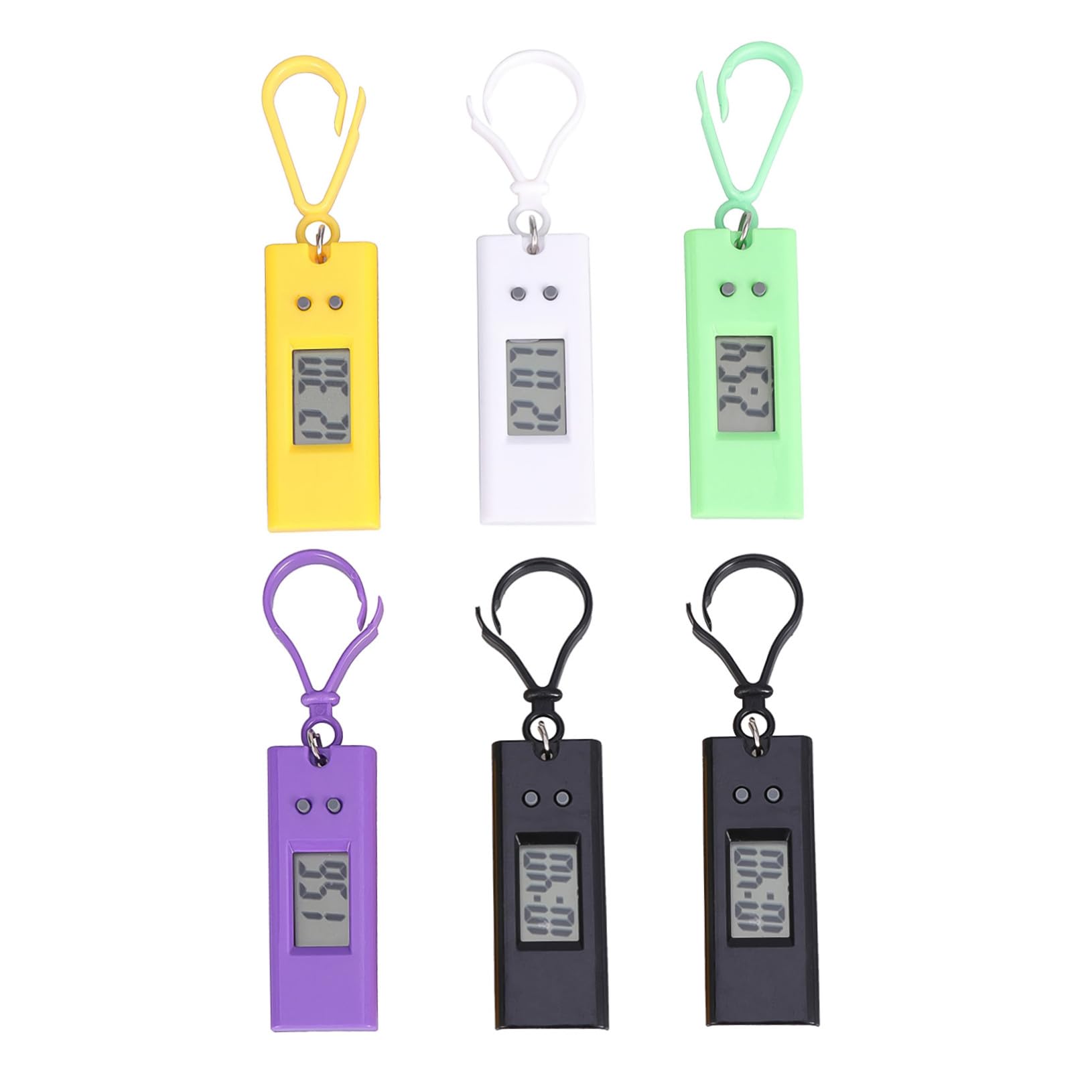 6Pcs Small Digital Keychain Watches for Students Clear Dial Electronic Hanging Watches with Precise Movement Convenient Clip for Backpack Belt Loop Random Colors Random Color