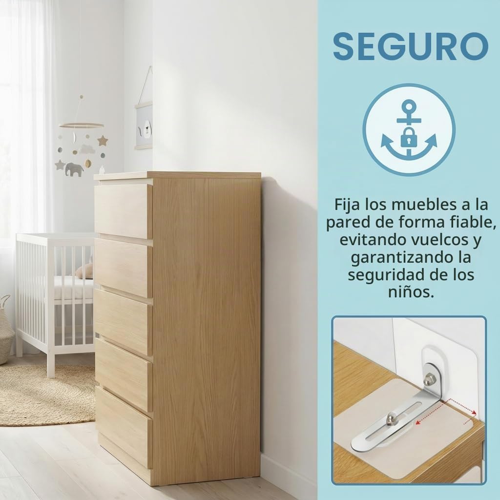 Anclajes Adhesivos de Pared para Muebles, 4 Piezas Antivuelco Muebles Sin Taladro, Correas de Pared para Protección Infantil y Mascotas, Fijación para Mueble, Armarios y Estanterías