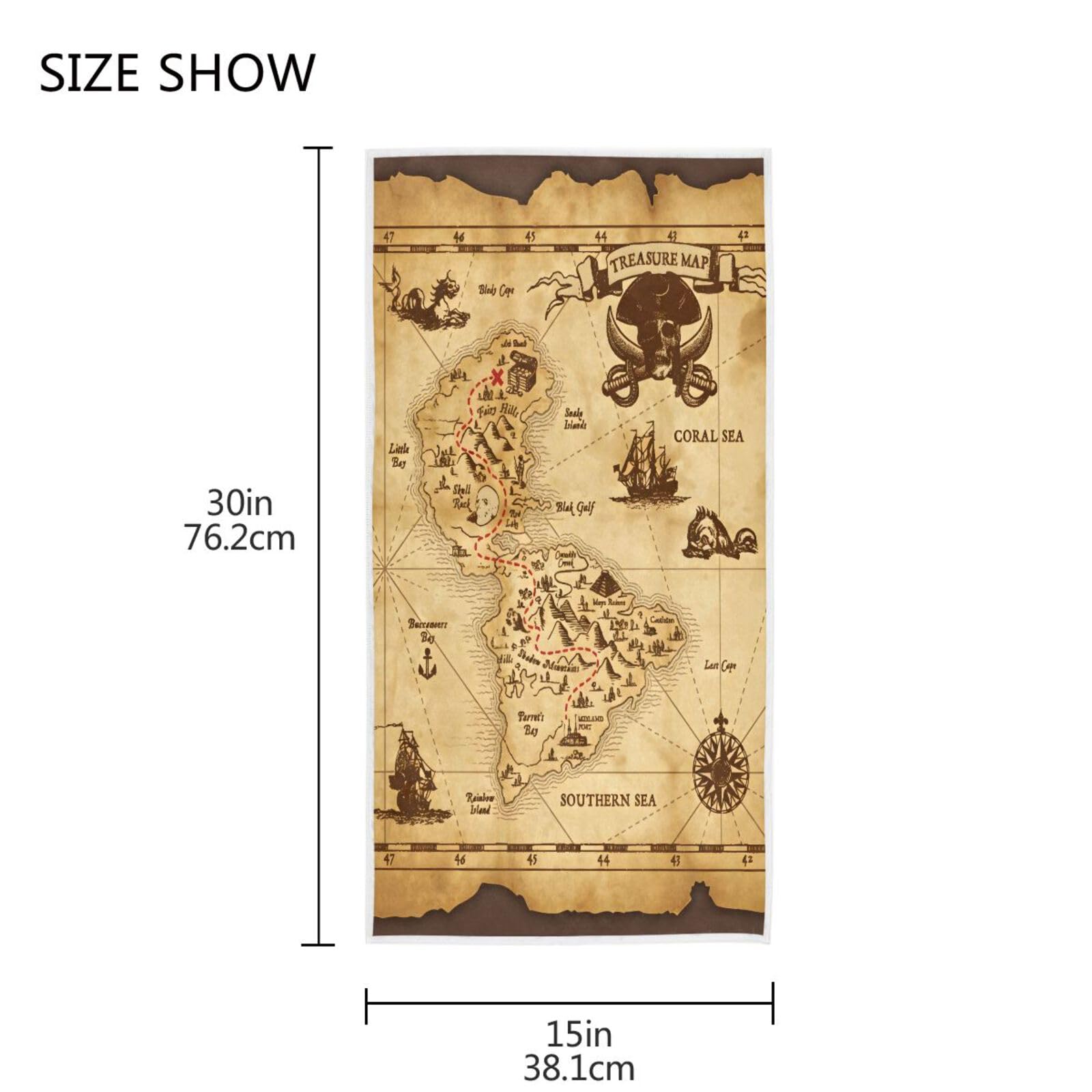 SUABO Toalla de mano con mapa pirata, toalla de algodón para la cara, 30 x 15 pulgadas, para gimnasio, yoga, decoración de baño