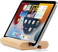 Vista 3 de Bamboo Cell Phone Stand Wooden Tablet Stand for Desktop, Wood Cell Phone Holder Desk Tablet Holder Mobile Stand for iPhone iPad Tablets and All