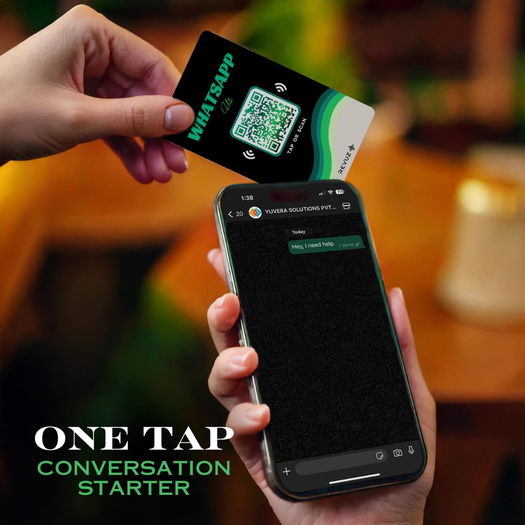 Revuz Whatsapp Connect Card | Instant Whatsapp Chat, Groups & Catalog with NFC Tap/QR Code Scan | Professional Business Tool for Shops, Restaurants, Service Providers | Unlimited Taps 4